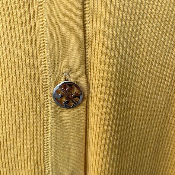 TORY BURCH Simone Ribbed Mustard Cardigan size small - Picture 3 of 5